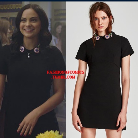 NWT Zara Bejeweled Detachable Collar Black Fitted Dress Large - Picture 2 of 9